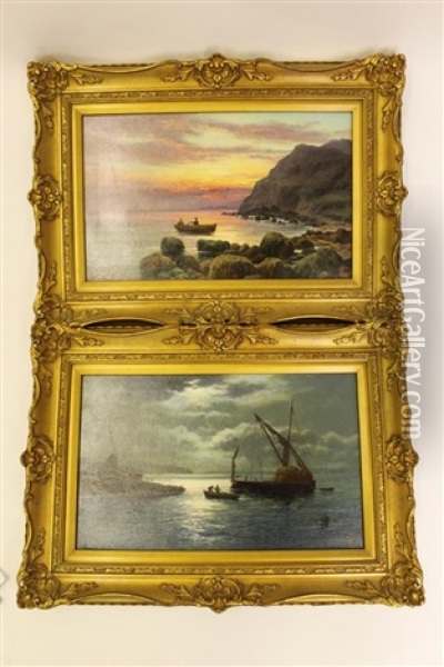 Coastal Scenes With Fishing Boats (pair) Oil Painting - Edgar Longstaffe