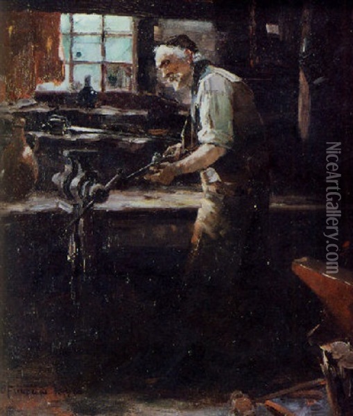 The Gunsmith Workshop Oil Painting - David Fulton