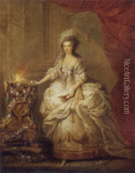 Portrait Of A Lady (marie Antoinette?) Dressed As A Vestal Virgin Oil Painting - Jacques Fabien Gautier d'Agoty