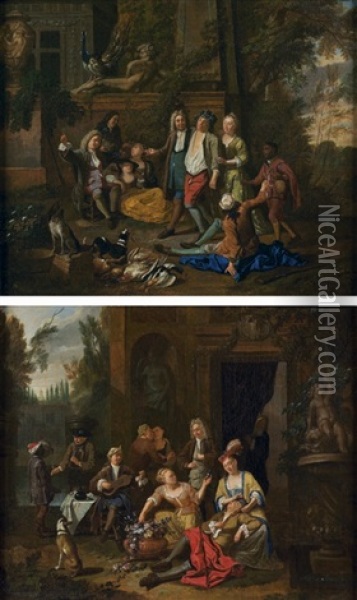 Rejouissances Villageoises Devant Un Palais Classique (pair) Oil Painting - Peter (Pieter Andreas) Rysbrack
