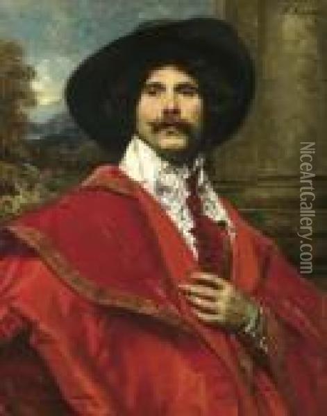 Gentleman In Red Robe. Oil Painting - Ferdinand Victor Leon Roybet