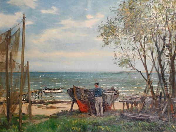 Unloading The Nets Oil Painting - Christian Bogo