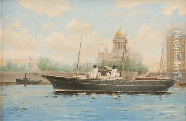 The Imperial Yacht Shtandart On The River Neva Near Senatskaya Square Oil Painting - Leonid Demyanovich Blinov