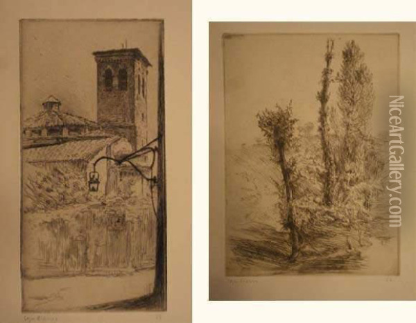 Monte Olivieto Maggiore, Les 
Trembles ; Assise, Le Clocher De Saint Pierre. (planches De La Suite 
Impressions D'italie). 1906. Oil Painting - Edgar Chahine