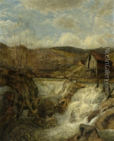 Gebirgsbach Mit Einer Hutte Oil Painting - Charles-Joseph Vuillermet