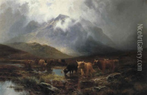 A Showery Day - A Glen Near Invergarry, Argyllshire Oil Painting - Louis Bosworth Hurt