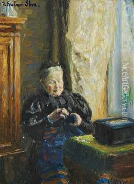 Interior Med Gammel Dame, Der Syr Oil Painting - Gudbrand Mellbye (Mollbye)