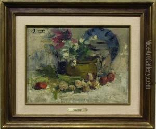 Category: Painting
 Description:stilleven Met Vaatwerk En Fruit Oil Painting - Victor Simonin