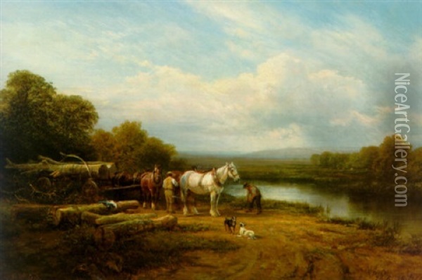Hauling Timber Oil Painting - George Cole