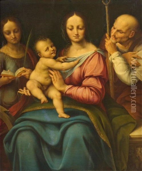 The Holy Family With Saint Catherine Oil Painting - Cesare da Sesto
