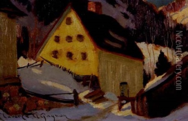 Winter Farm Oil Painting - Clarence Alphonse Gagnon