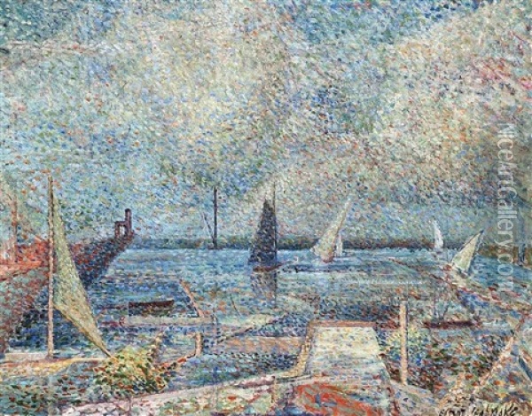 Harbour Scene ( Recto ); Landscape ( Verso) Oil Painting - Elliott Seabrooke