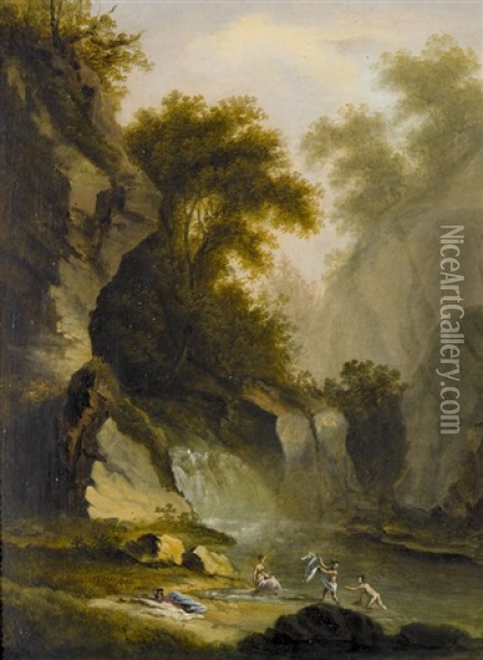 Idyllische Felsige Berglandschaften (pair) Oil Painting - Carl Franz Rudolf Volmar