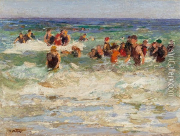 Swimming Lesson In The Surf Oil Painting - Edward Henry Potthast