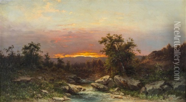 Hirsche Am Wildbach Bei Sonnenuntergang Oil Painting - Carl August Sommer