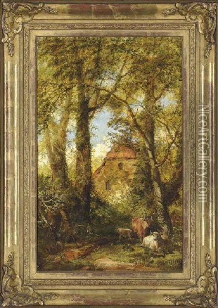 Cattle In A Wooded Glade Oil Painting - William (of Plymouth) Williams