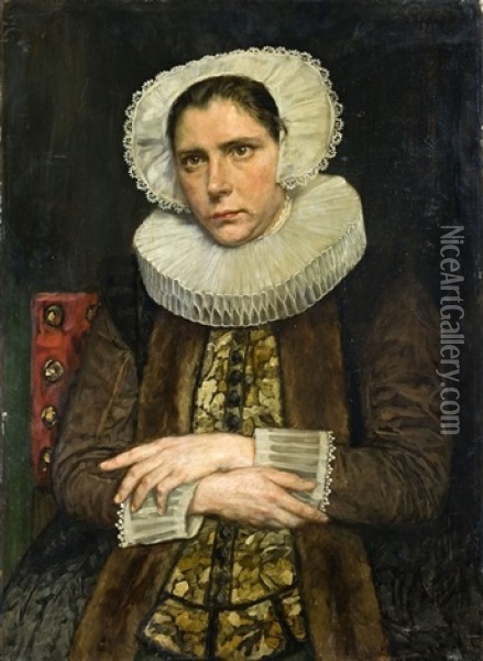 Bildnis Einer Jungen Frau In Der Tracht Des Fruhen 17. Jahrhunderts Oil Painting - Eduard (Karl-Franz) von Gebhardt