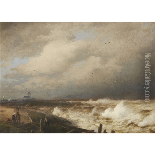 Storm On The Friesland Coast Oil Painting - Hermann Herzog