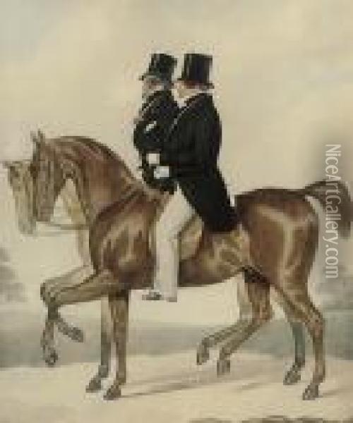 George Iv With Count D'orsay Out Riding, At Bath Oil Painting - Richard Dighton