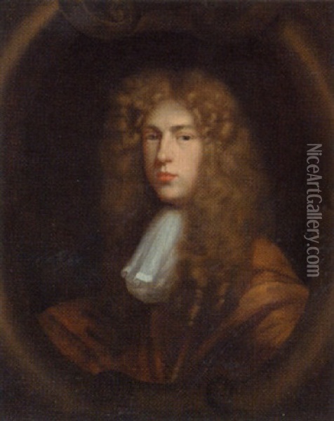 Portrait Of A Gentleman (edward Harley?) In A Brown Cloak And White Stock Oil Painting - John Riley