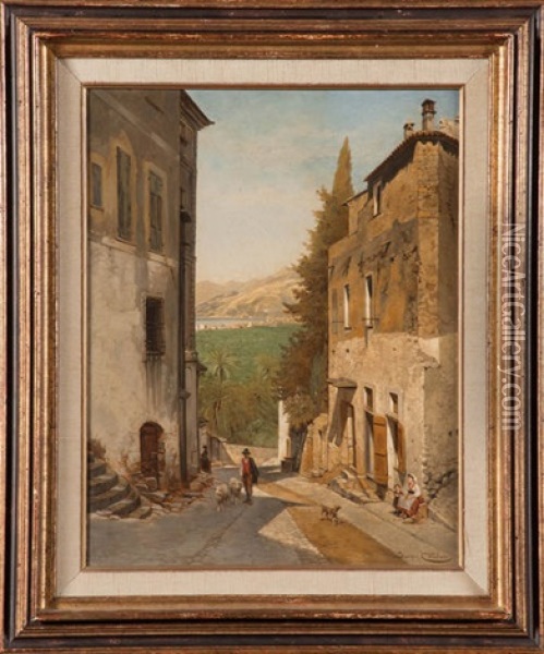 Vue De La Via Romana A Bordigera (italie) Oil Painting - Jacques Francois Carabain