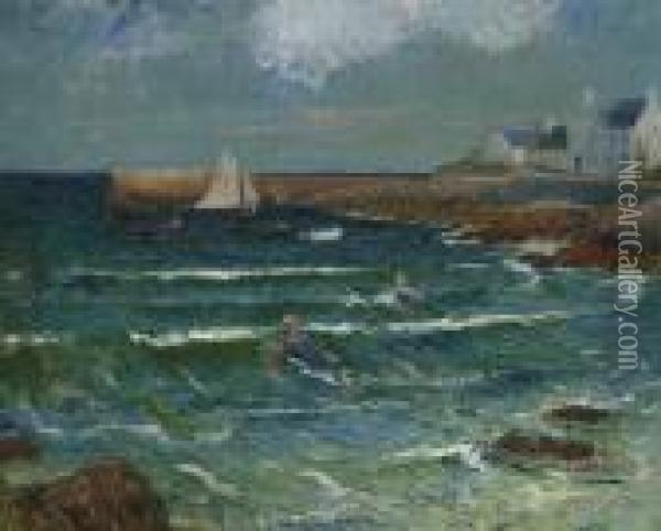 Baignade De Mer A Lomener Oil Painting - Henri Moret