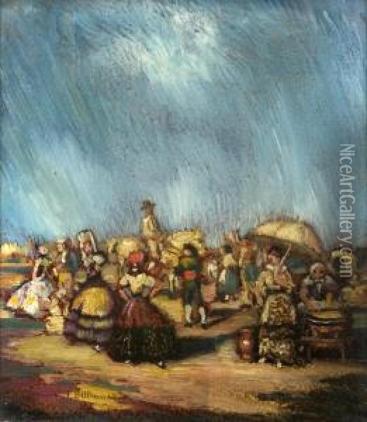 Dia De Feria Con Lluvia Oil Painting - Federico Beltran-Masses