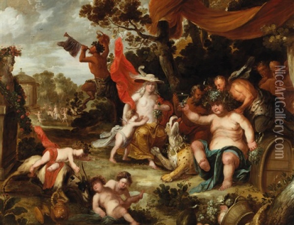 The Feast Of Bacchus Oil Painting - Simon de Vos