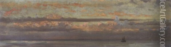 A Boat On Calm Seas At Dusk Oil Painting - Thomas Hill