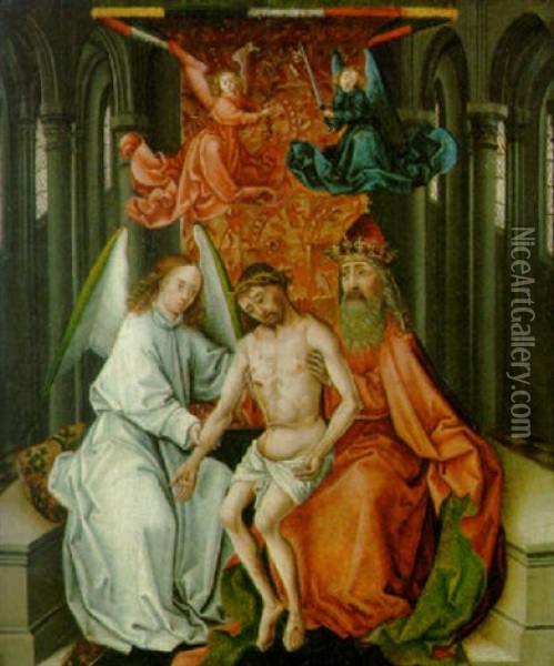 The Risen Christ Held By An Angel And God The Father Oil Painting - Colijn de Coter