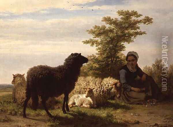 The Shepherdess Oil Painting - Charles Philogene Tschaggeny