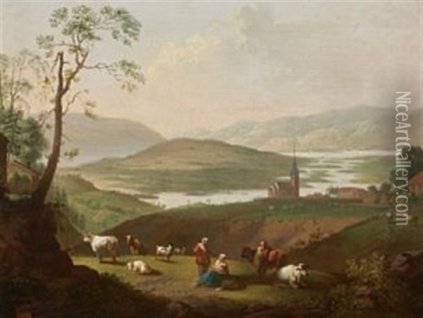 Landskap - Utsikt Over Ringeriget Oil Painting - Christian August Lorentzen