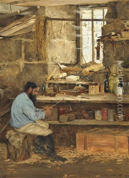 The Fisherman's Workshop Oil Painting - John Arthur Lomax