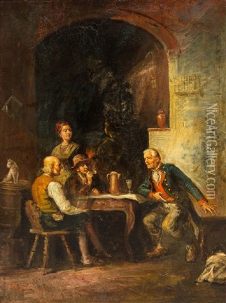 Discussion At The Pub Oil Painting - Franz Von Defregger