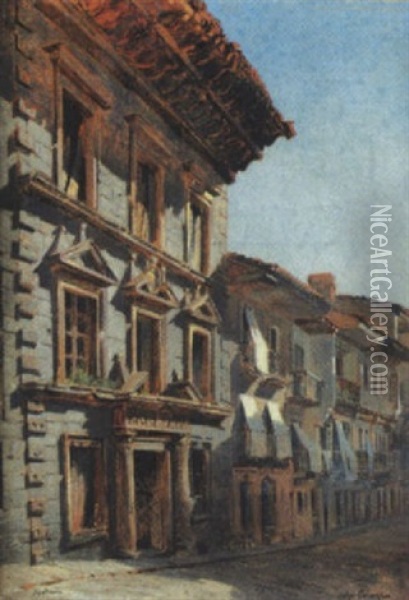 Maisons Italiennes Oil Painting - Jean-Baptiste-Arthur Calame