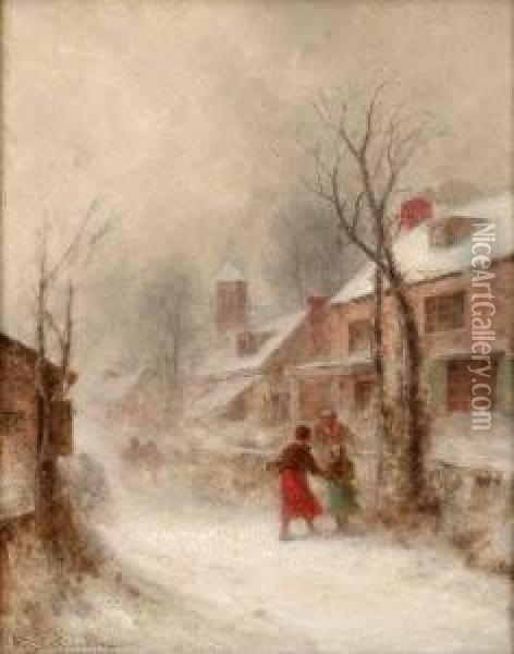 Figures In The Snow Oil Painting - George Washington Nicholson