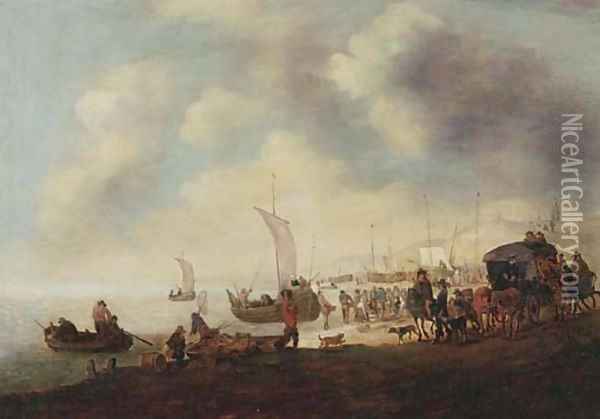 Fishermen and townsfolk on the beach at Scheveningen Oil Painting - Hendrick De Meijer