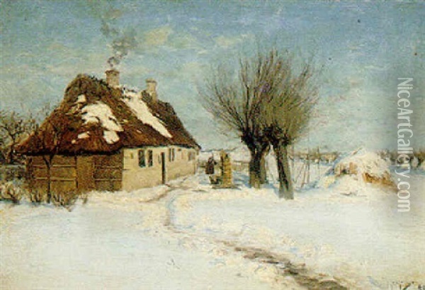 A Cottage In Winter Oil Painting - Hans Andersen Brendekilde