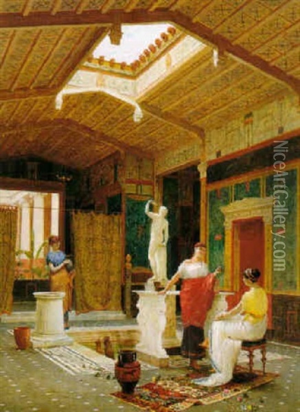 A Pompeian Interior Oil Painting - Luigi Bazzani