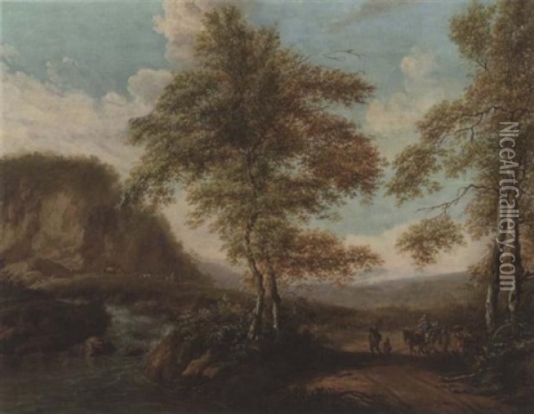 Baumlandschaft Mit Heimkehrenden Bauern Und Hirten Mit Vieh Oil Painting - Adam Pynacker