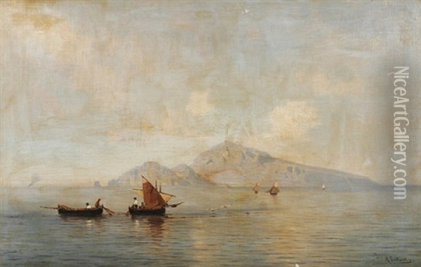 Blick Auf Capri Mit Den Faraglioni-felsen Oil Painting - Ascan Lutteroth