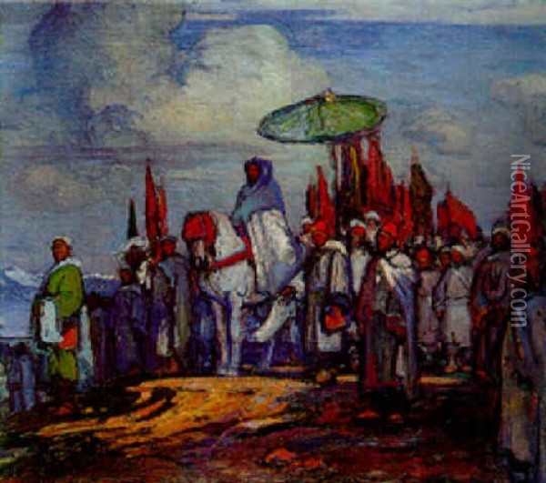 La Sortie Du Sultan Moulay Youssef, Maroc Oil Painting - Joseph De La Neziere