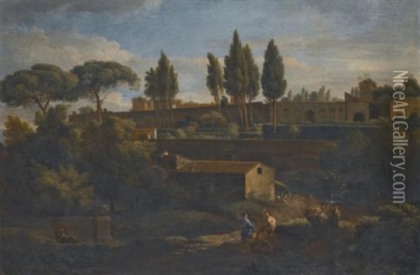 Rome, A Terraced Garden, Probably That Of The Villa Silvestri Rivaldi Oil Painting - Jan Frans van Bloemen