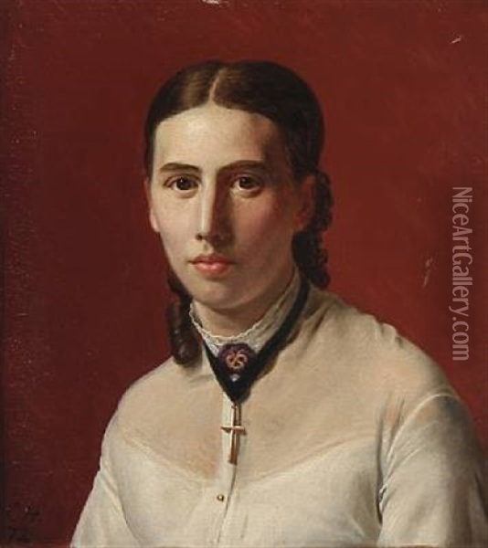 Portrait Of Miss Maria Jorgine Avenstrup, Later Mrs Thorvald Hansen (b. 1849) Oil Painting - Constantin (Carl Christian Constantin) Hansen