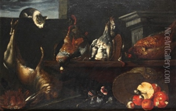 Bodegon Con Gato, Liebre, Aves Y Hongos Oil Painting - Jan Fyt