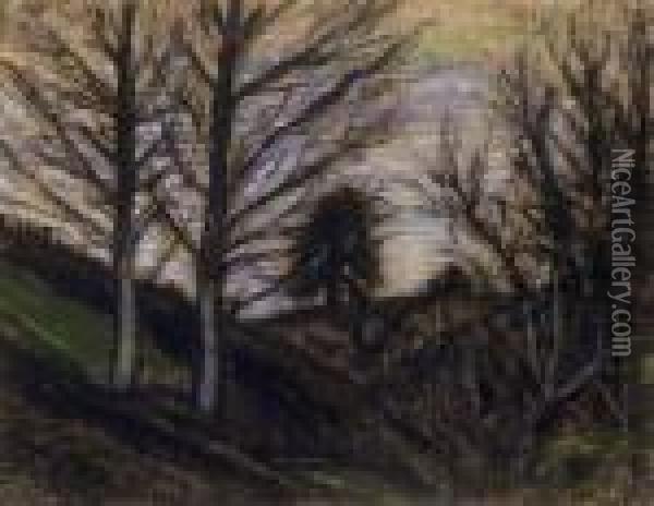 Trees On The Hillside Oil Painting - Istvan Nagy