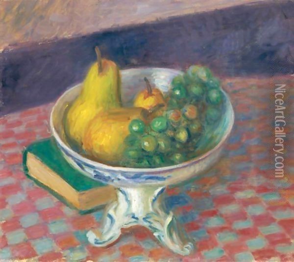 Pears And Grapes (Still Life, Fruit) Oil Painting - William Glackens