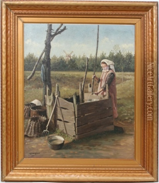 Young Woman At A Well Oil Painting - Jan Kelderman