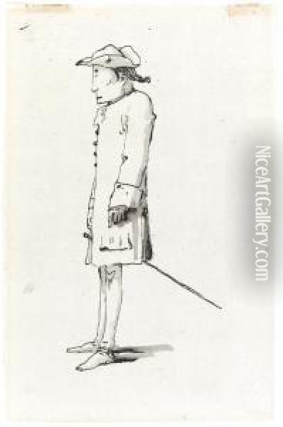 Caricature Of A Standing Man Wearing A Tricorn And A Sword, Seen In Profile Oil Painting - Giovanni Battista Tiepolo