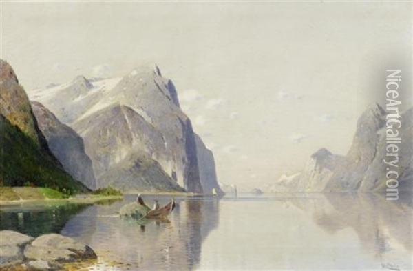 Fjordlandschaft Oil Painting - Fritz Chwala